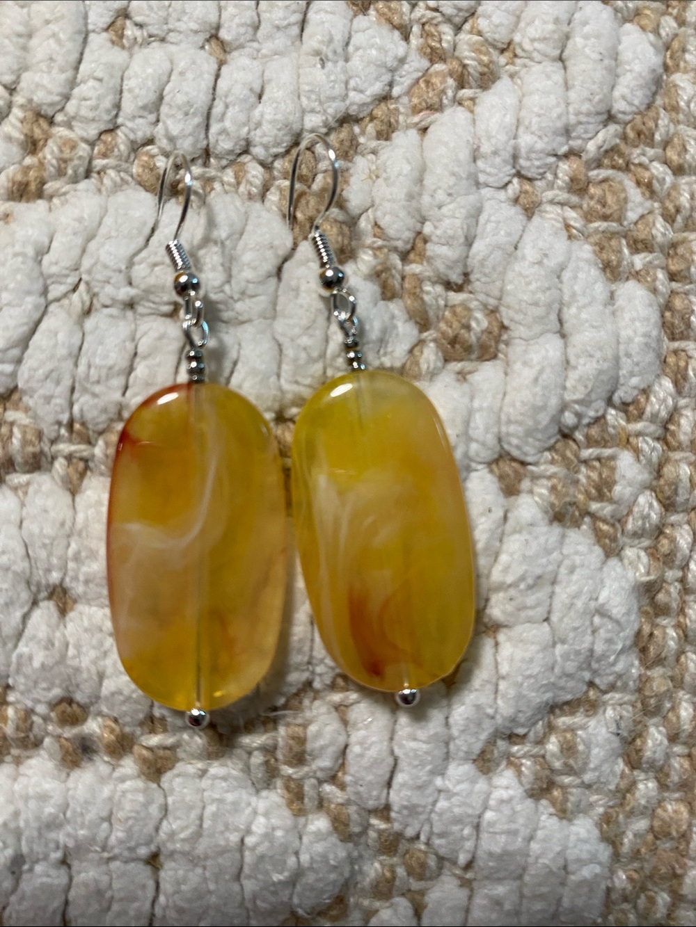 Yellow Swirl Acrylic Drop Earrings - Handcrafted Bead Design